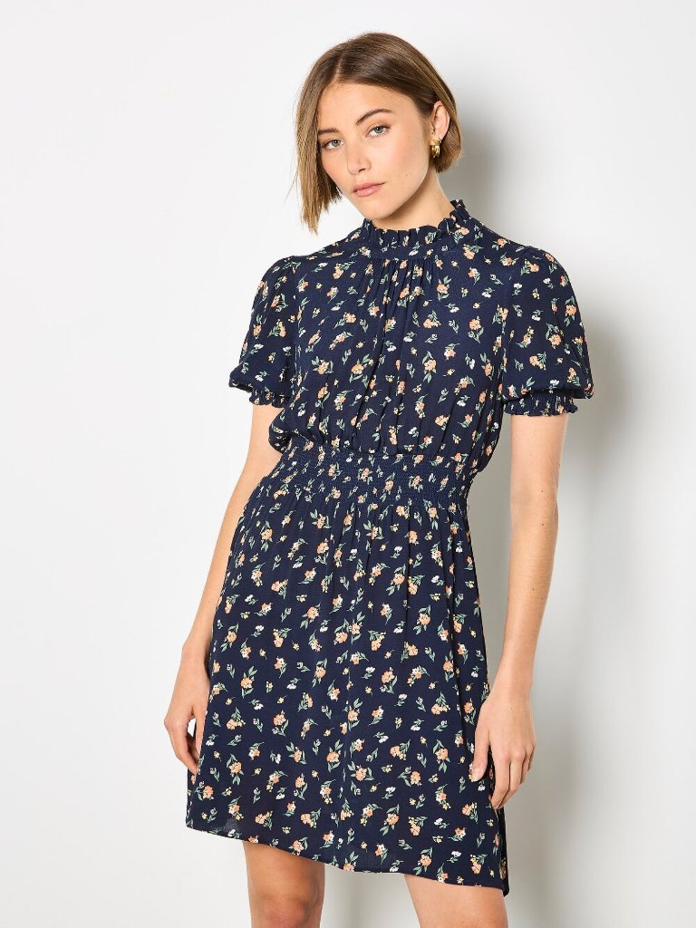 High Neck Dress with Puff Sleeve